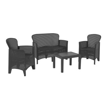 Jungle - Salottino Da Giardino Con Divanetto + 2 Poltrone + Tavolino In Polyrattan Con Cuscini Frankystar 