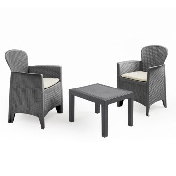 Akita - Salottino In Polyrattan Con 2 Poltroncine + Tavolino Frankystar 