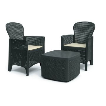 Tree - Salottino In Polyrattan Con 2 Poltroncine + Tavolino Contenitore Progarden 
