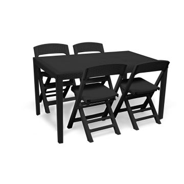 Prince + Asso - Set Da Pranzo Per Esterni Composto Da Tavolo 150X90 Cm E 4 Sedie Pieghevoli Progarden 