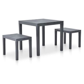 Papua - Set Da Pranzo Per 2 Persone Con Tavolo Dogato + 2 Sgabelli Progarden 