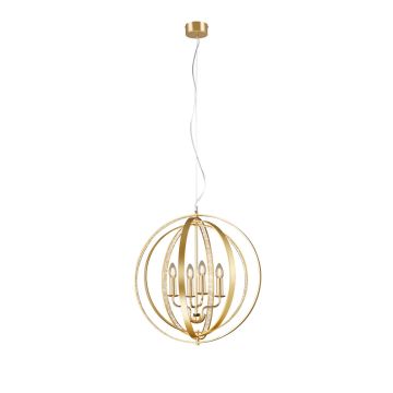 Candela Sospensione 4 Cerchi Metallo Oro Satinato Orientabili Con Interno Decoro Cristalli D. 56Cm, H.150Cm Trio Ottone antico