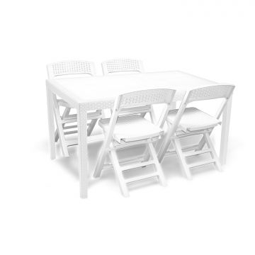 Prince + Asso - Set Da Pranzo Per Esterni Composto Da Tavolo 150X90 Cm E 4 Sedie Pieghevoli-Bianco Progarden Bianco