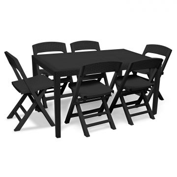Prince + Asso - Set Da Pranzo Per Esterni Composto Da Tavolo 150X90 Cm E 6 Sedie Pieghevoli-Antracite Progarden Antracite