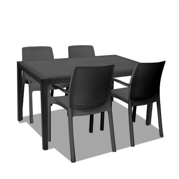 Prince + Regina - Set Da Pranzo Per Esterni Composto Da Tavolo 150X90 Cm E 4 Sedie Con Braccioli-Nero Progarden Nero