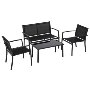 Adelaide - Set Da Giardino Di Design Con Divanetto + 2 Poltrone + Tavolino Frankystar Nero