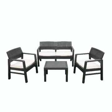 Kilimanjaro - Set Da Giardino Contemporaneo Con Divanetto + 2 Poltrone + Tavolino In Polyrattan Antracite Con Cuscini-Antracite Frankystar Antracite