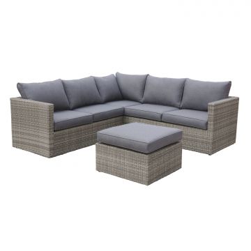 Lounge - Salotto Da Giardino In Polyrattan Con Divano Angolare + Tavolino/Pouff Progarden Tortora